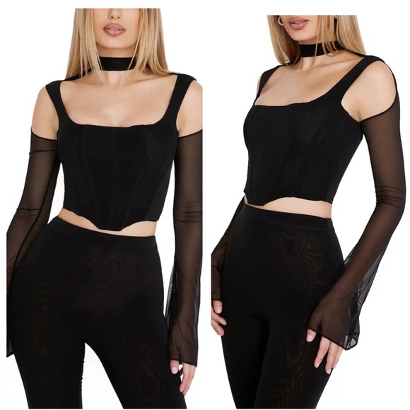 House of CB Tops House Of Cb Pauline Cutout Bell Sleeve Mesh Corset
